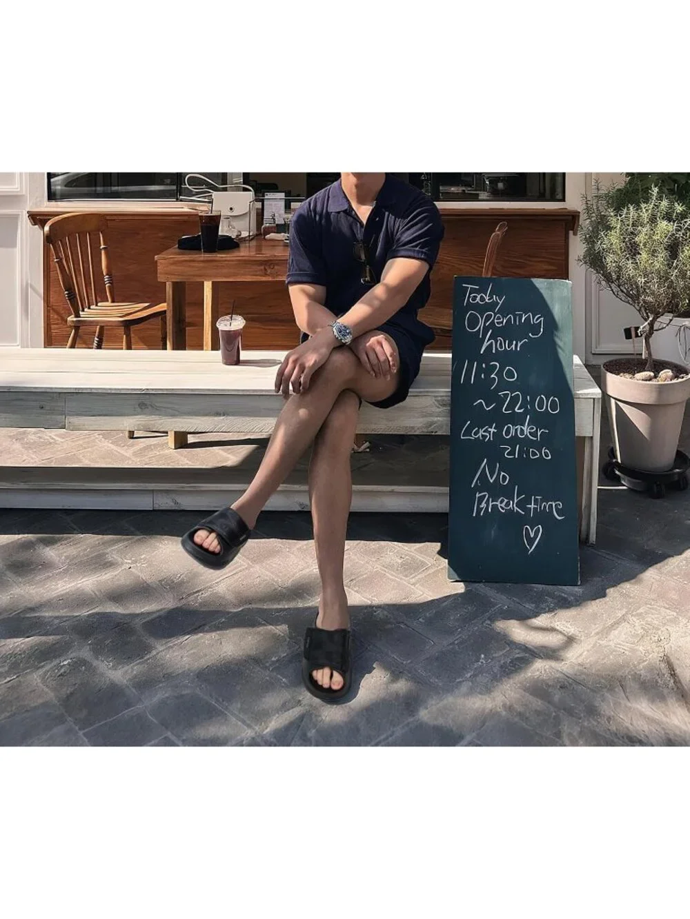 Men's All Black Recovery Sandals Orthopaedic Plantar Fascistic Walking Casual